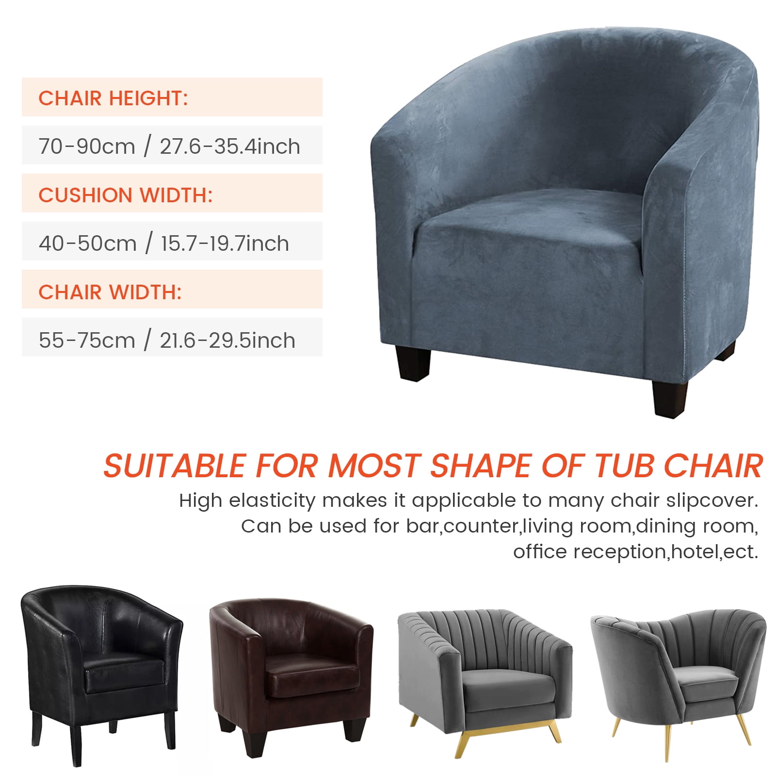 2 Piece Club Chair Slipcover Stretch Velvet Chair Armchair