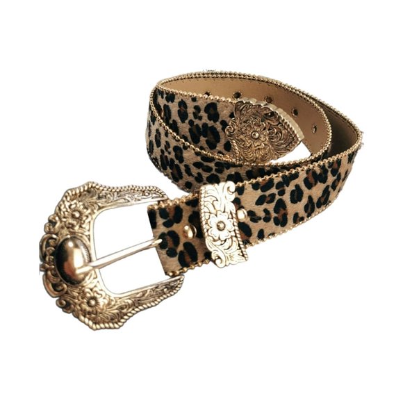 HLONK Western Leopard Print Belt for Women with Beaded Trim Cowgirl Belt for Jeans Pants Girl 2000s Belt Decorative Waistband