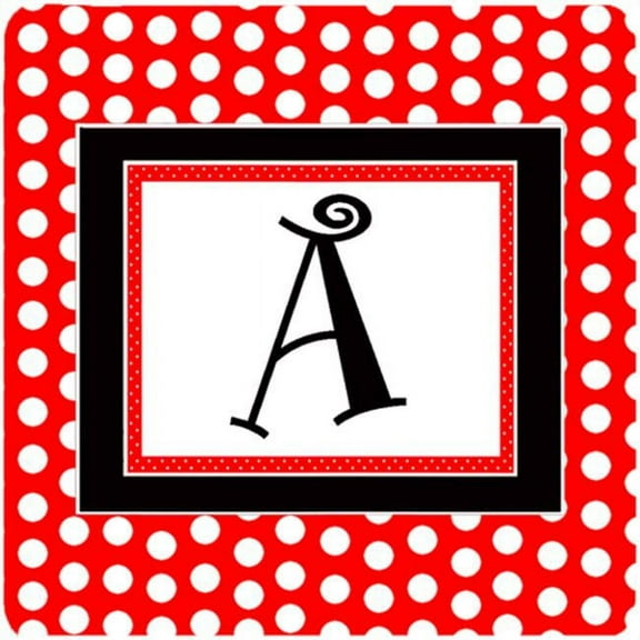 Monogram - Red Black Polka Dots Foam Coasters Initial Letter A, Set - 4