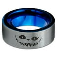 thumbnail image 2 of Tungsten Alice in Wonderland Cheshire Cat Band Ring 8mm Men Women Comfort Fit Blue Flat Cut Brushed Gray Polished, 2 of 4