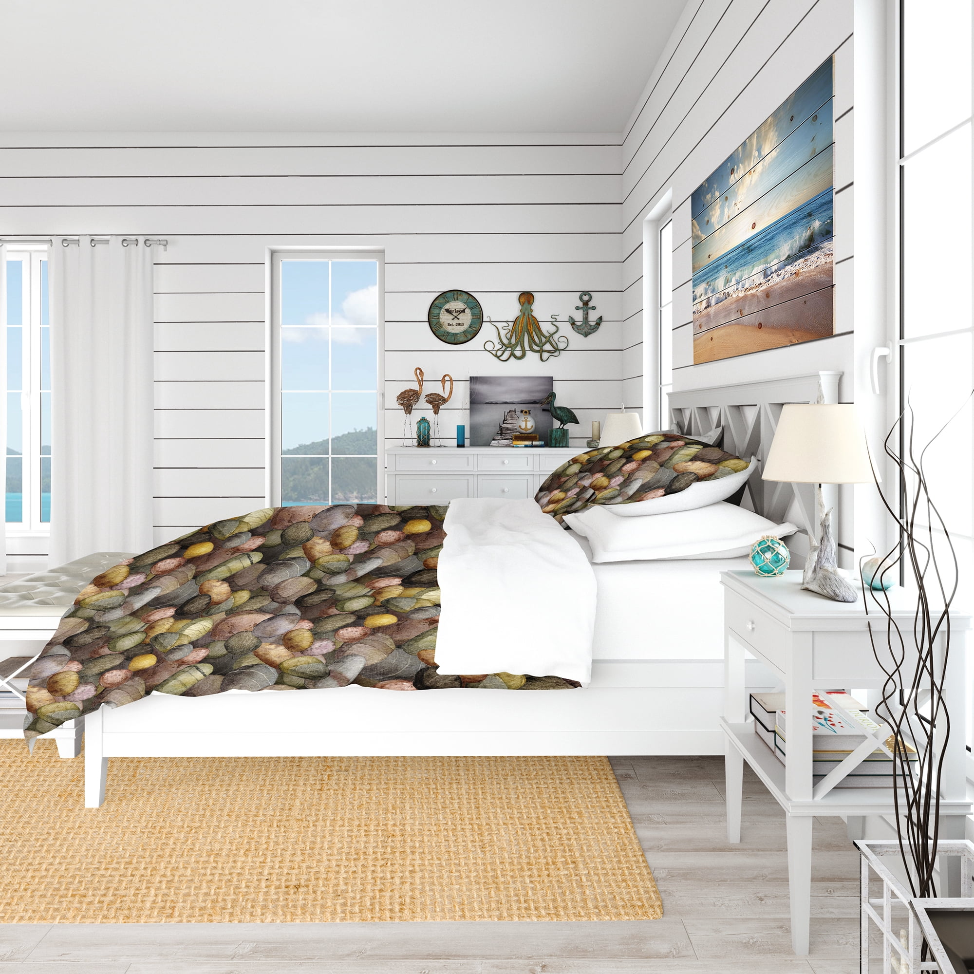 Designart 'Sea & Shore Stones' Nautical & Coastal Duvet Cover Set