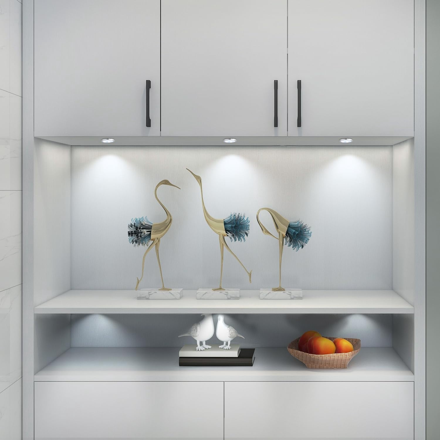 Adjustable LED Cabinet Lights - Wireless Remote Control 12V Plug-in Adapter, Ultra-Thin Sphere Lighting Fixture for Cabinets, Bookshelves, Display Cases, Wine Cabinets - 4-Piece Set