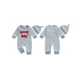 thumbnail image 2 of BemeyourBBs Newborn Baby Valentines Day Outfit Lover Boys Jumpsuit Long Sleeve Crewneck Striped Embroidery Romper Hat Set Spring Clothes, 2 of 9