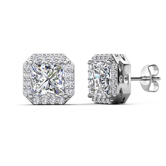 Cate & Chloe Estelle 18k White Gold Plated Halo Stud Earrings with Simulated Diamonds for Women