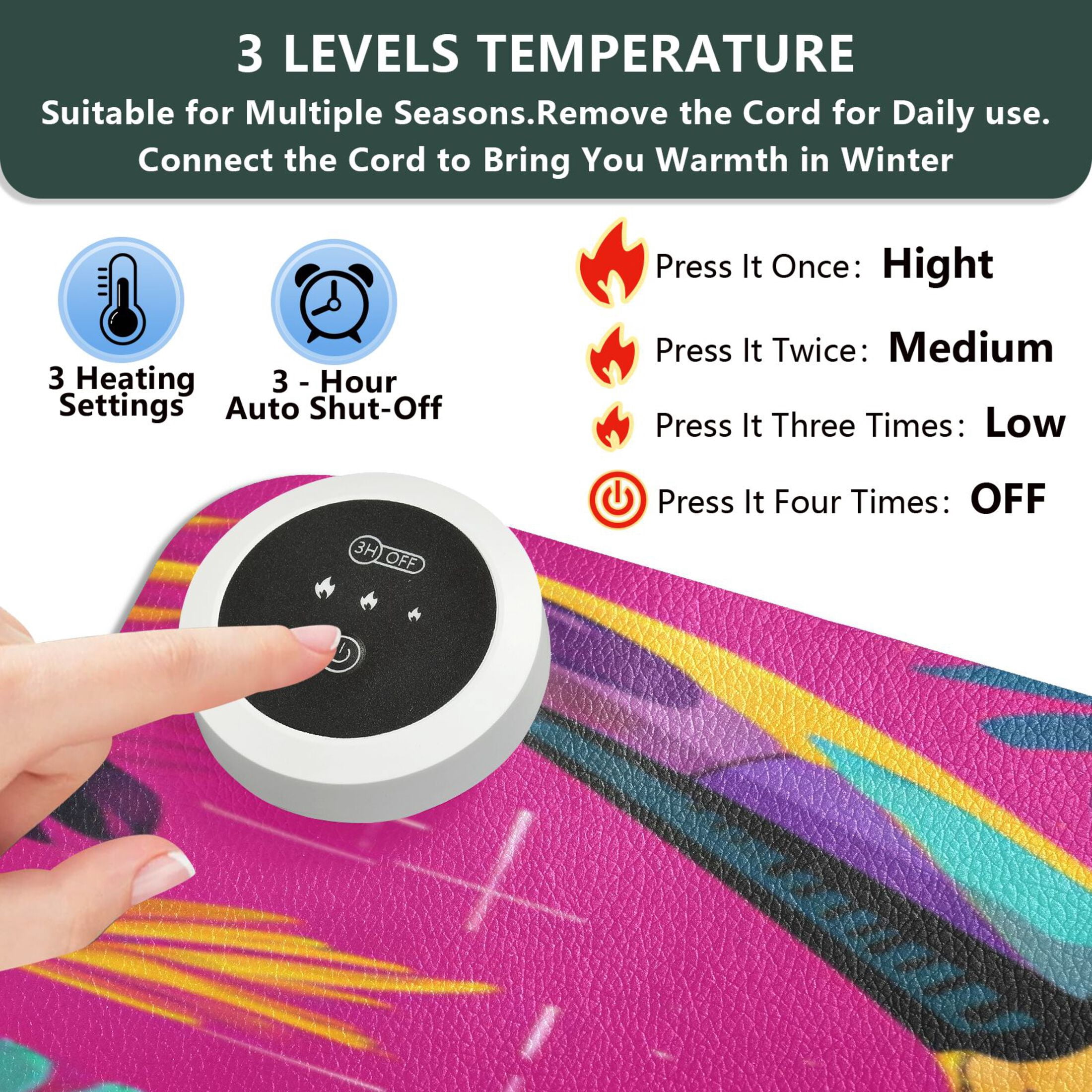 Large Heated Desk Mat Mouse Pad 31.5"x13"PU Leather Graphene Heating Desk Warmer with 3 Temperature Settings 110V US Plug Non-Slip Warm Pad for Home, Office, and Gaming Toucan in The Pink Jungle