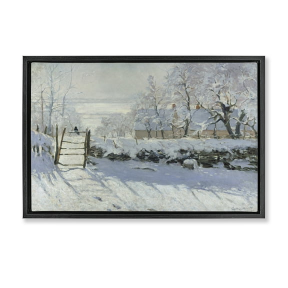 Stupell Industries Classic Monet The Magpie Landscape & Nature Painting Black Floater Framed Canvas Art Print Wall Art, 25 x 17