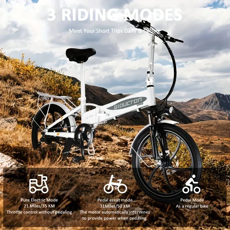 Electric Bike, 750W Motor 20MPH Max Speed, 48V 12AH Battery Folding Ebike, 20" Tire, Dual Disc Brakes, Commuter City 7-Speed Electric Bicycles E-Bike, For Adults And Teens With Pedals