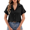 thumbnail image 4 of Blouses for Women Womens Tops Pleated Double Layer Chiffon Style Short Sleeve Relaxed Fit Everyday Office Daily Outfit Shirt, 4 of 6