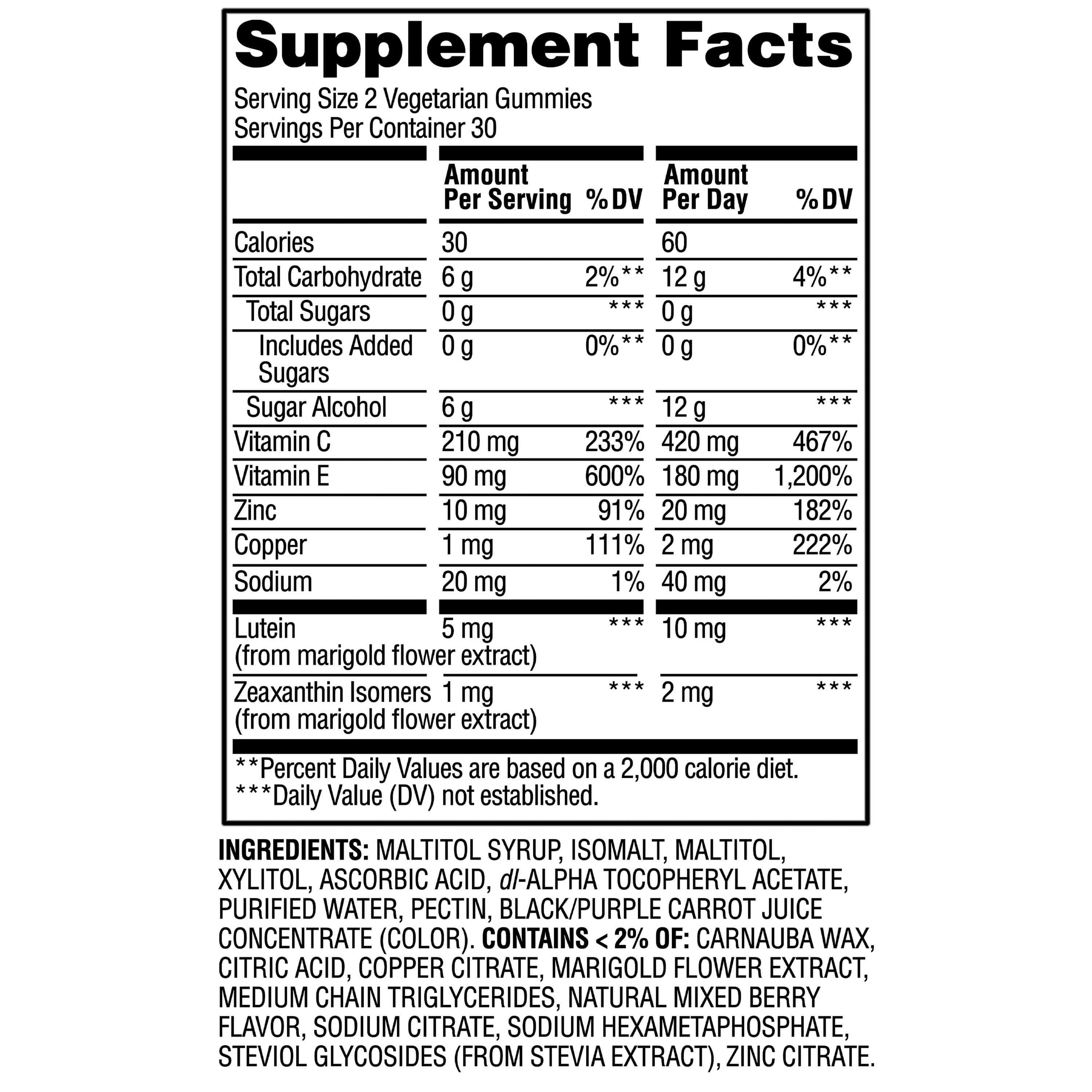 (3 pack) Equate Zero Sugar Advanced Eye Health Complex Vegetarian Gummy Dietary Supplement, Mixed Berry, 60 Count