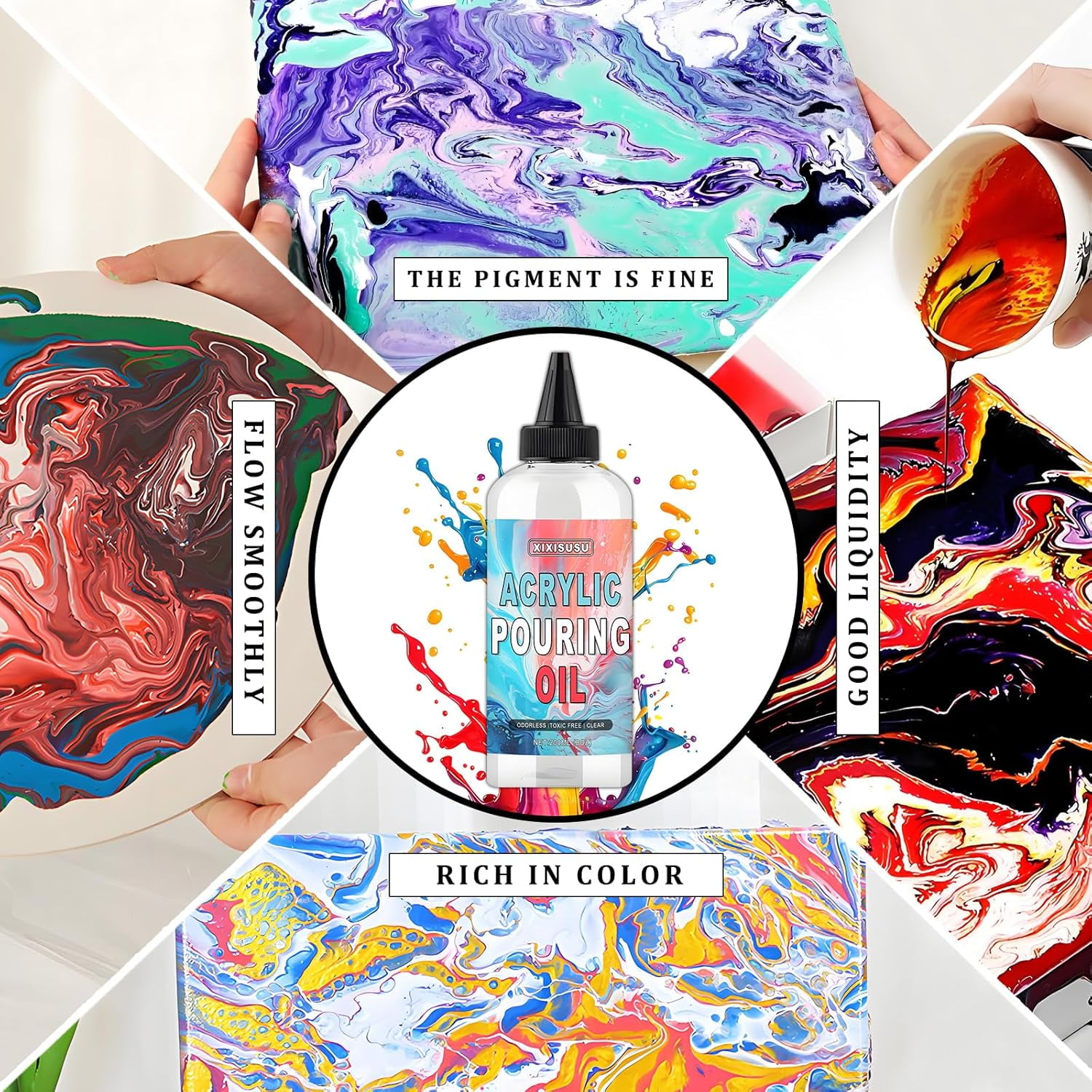 XIXISUSU Silicone Oil for Acrylic Pouring, Silicone Acrylic Paint Pouring Oil, 100% Pure Liquid Oils to Create Cells in Paintings - Professional Fluid Art Supplies (8 oz)