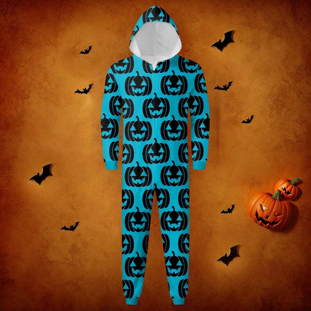 Halloween Family Pajamas Funny Pumpkins Zipper Hooded Jumpsuit Matching Family Pjs Sleepwear
