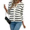 thumbnail image 3 of Women Striped Cardigan Sweaters Button Down Cropped Knit Lady Jackets Coat Fall Outfits Trendy Cardigan Black & White L, 3 of 10