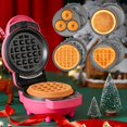 thumbnail image 2 of 4 in 1 Mini Waffle & Pancake Maker, Mini Donut Maker, Heart Shape, Removable Plates, Recipe Included, Blue, 2 of 9
