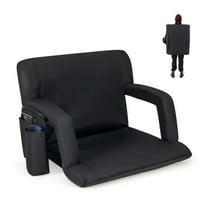 Stadium Seat for Bleachers with Back Support - 6 Adjustable Positions, Portable Chair with Cup Holder & Storage - Black