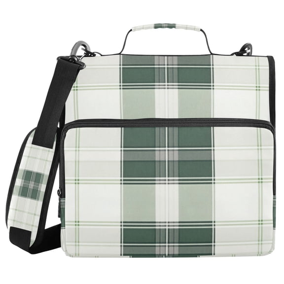 Light and Dark Green Plaids Binder Bag with Shoulder Strap 3 Ring Zipper Binder File Folder Document Storage