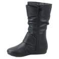 thumbnail image 2 of New Kids Girls Dual Buckle/Zipper Quilted Mid Calf Motorcycle Riding Boots (Black-May14K-2 Little Kid), 2 of 2