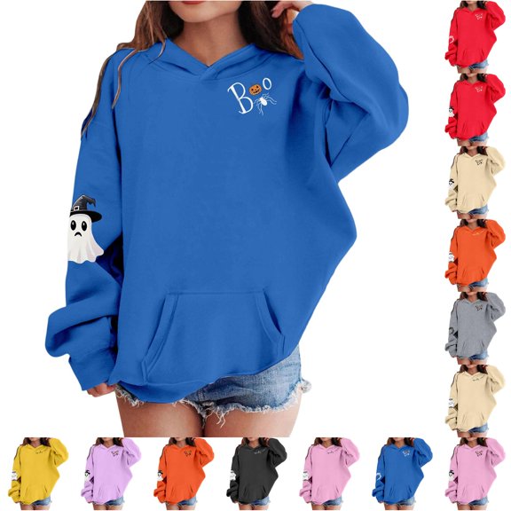 Girls Boys Halloween Hoodies Long Sleeve Loose Casual Printed Sweatshirt with Pocket Fall Winter Party Holiday Clothes