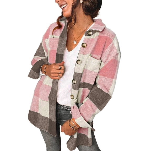 Fantaslook Womens Plaid Shirts Flannel Shacket Jacket Long Sleeve Button Down Boyfriend Shirt Coats