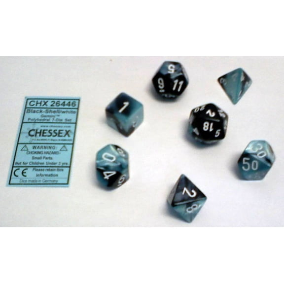 Chessex Polyhedral 7-Die Gemini Chessex Dice Set - Black & Shell with White CHX-26446