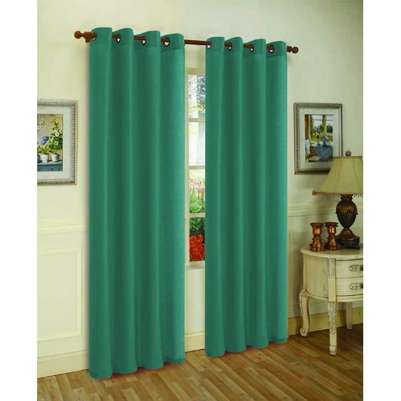 J&V Textiles Faux Silk Window Curtain Set with Two Curtain Panels and Hanging Grommets, 84" Long (Cyan Blue)