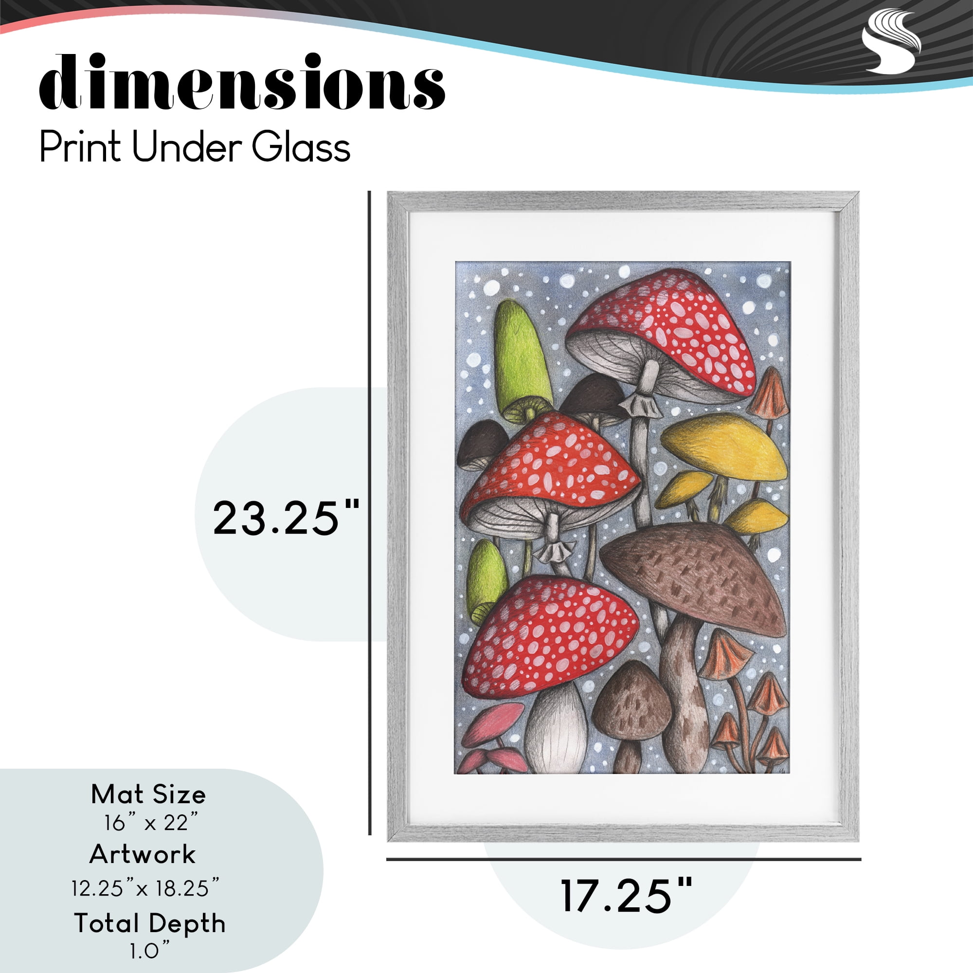 Sketched Magical Mushrooms Gray Framed Print Under Glass, design by Cecilia Battaini