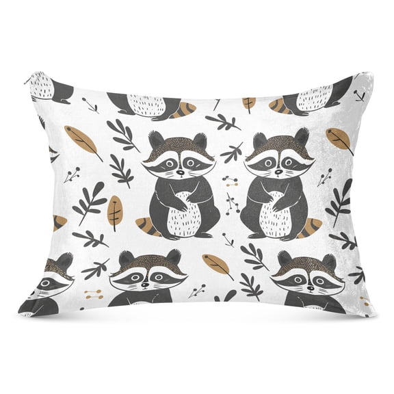 Plush Pillow Cases Standard Size Ultra Soft Warm Pillowcases with Zipper Cute Raccoon and Leaf 20"x26"
