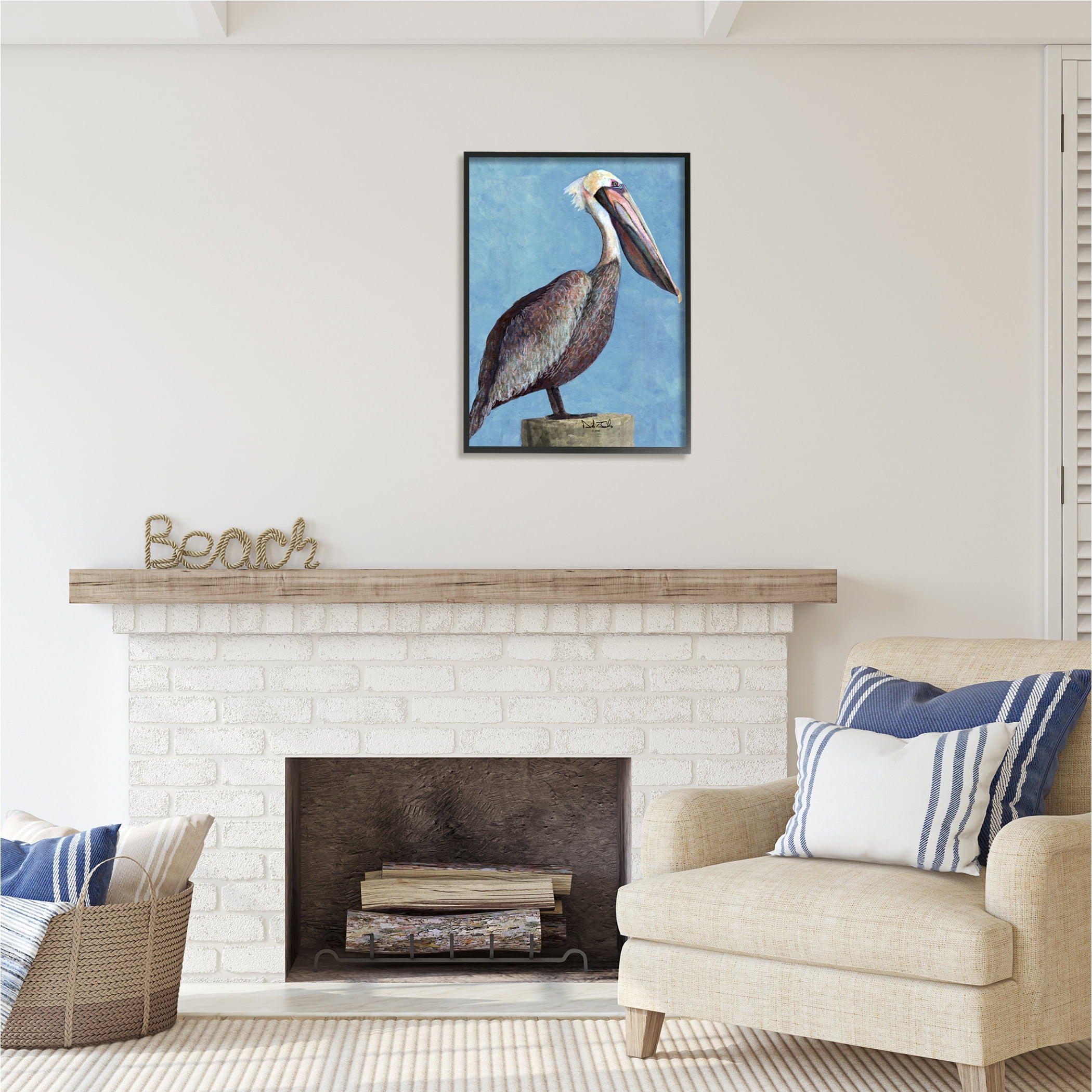 Stupell Industries Blue Pelican Portrait Animals & Insects Painting Black Framed Art Print Wall Art, 24 x 30