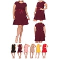 thumbnail image 6 of Women's Plus Size Casual Flared A Line Swing Dresses Short Sleeve With Belt Trim, 6 of 6