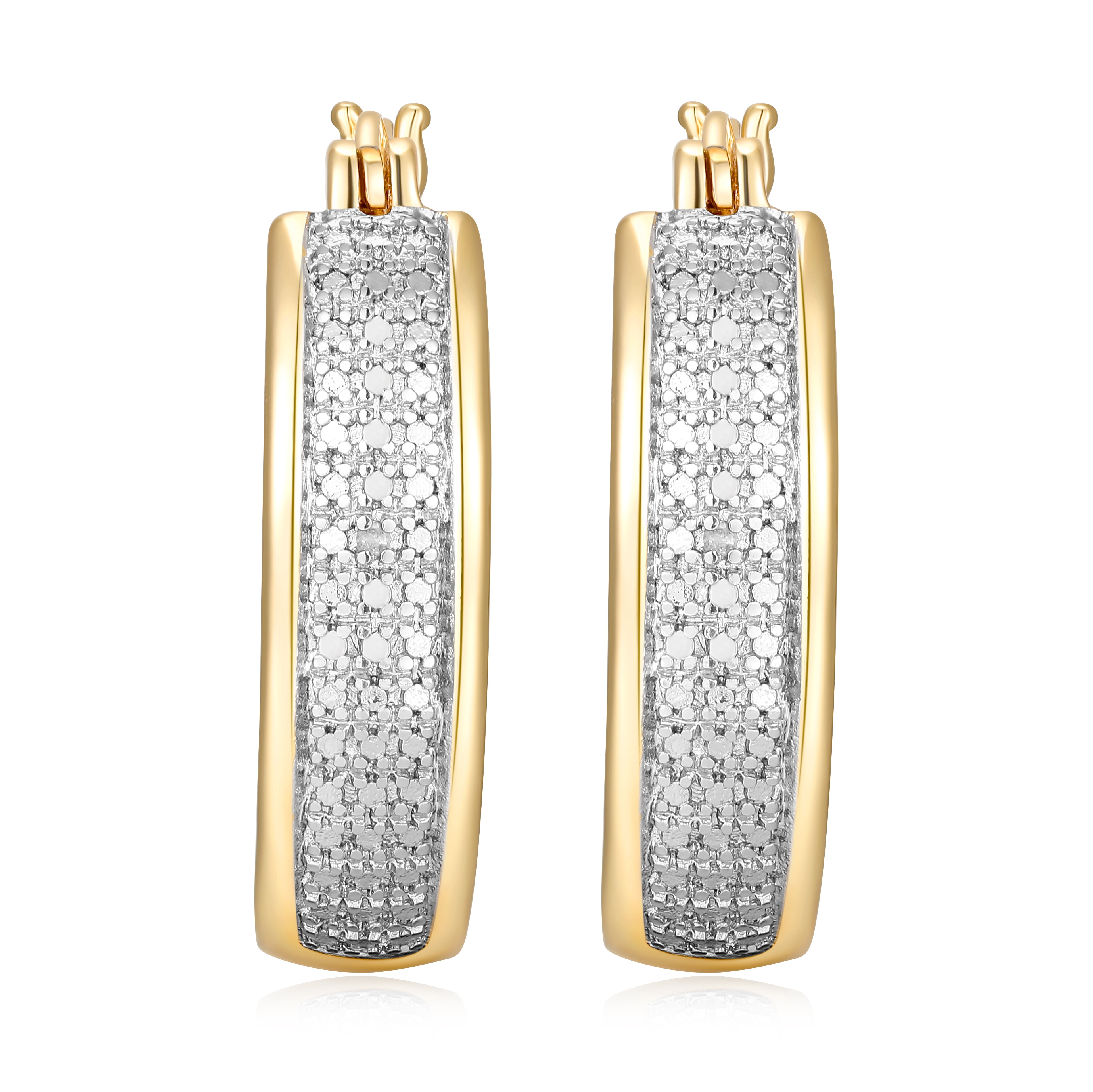 Forever Facets Diamond Accent Bold Hoop Earrings in 18k Yellow Gold over Bronze, Adult Female