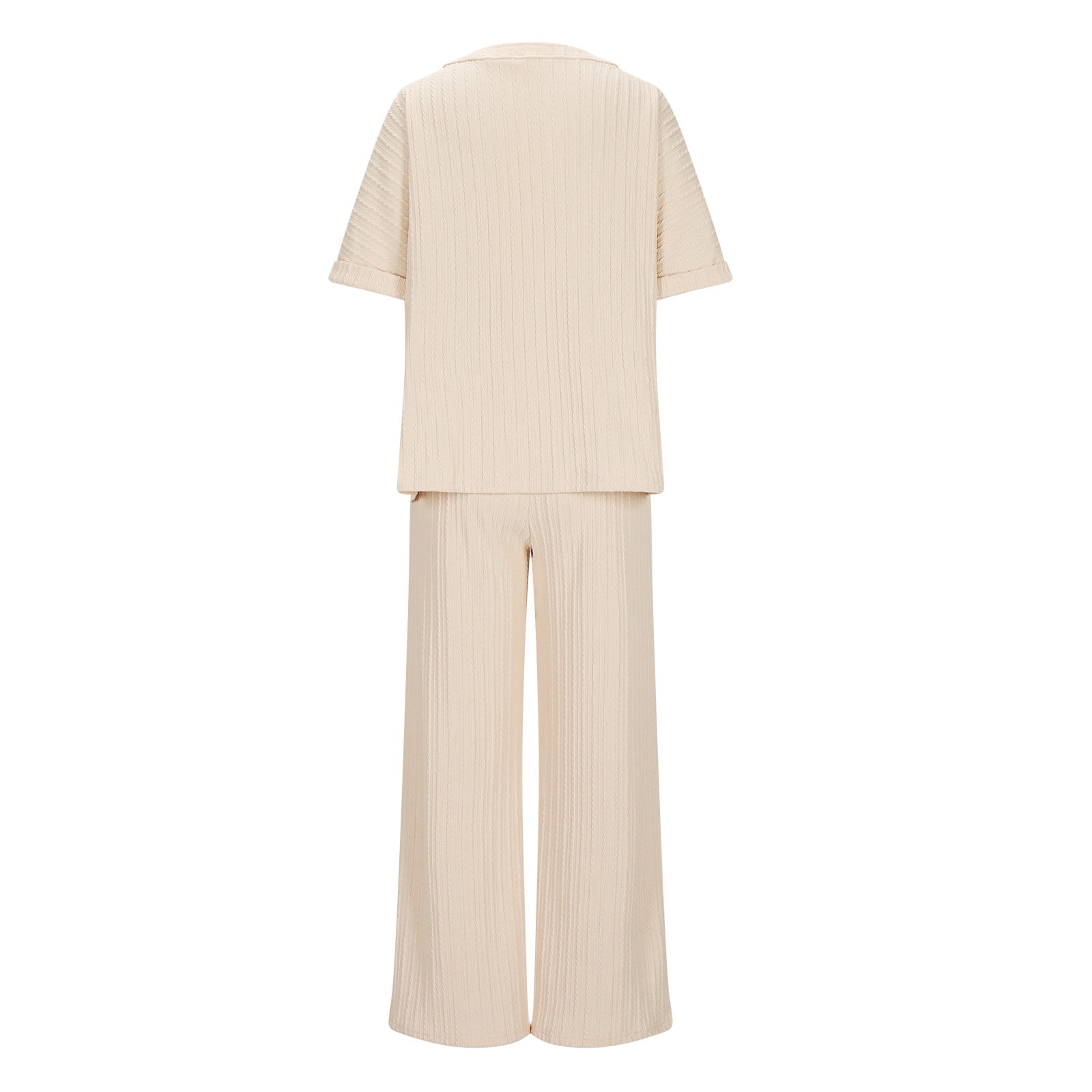 Womens Pajama Sets Pants 2 Piece Lounge Set Women Solid Color Round Neck Short Sleeve Tops And Pants Sets With Pockets