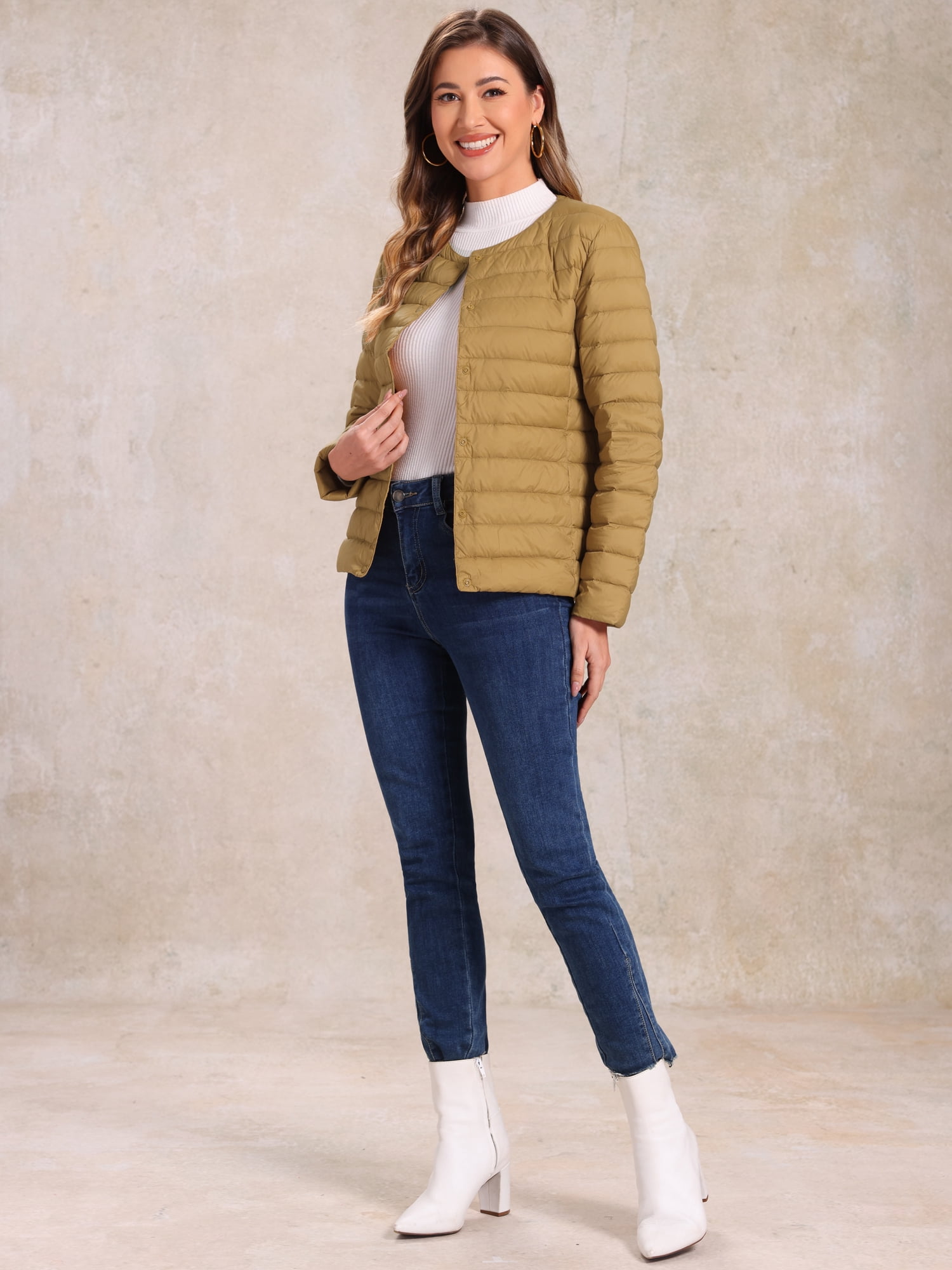 DARING DIVA Women's Puffer Lightweight  Packable Long Sleeve Coat S Brown
