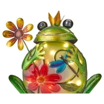 Solar Vibrant Frog Garden Statue With Flowers