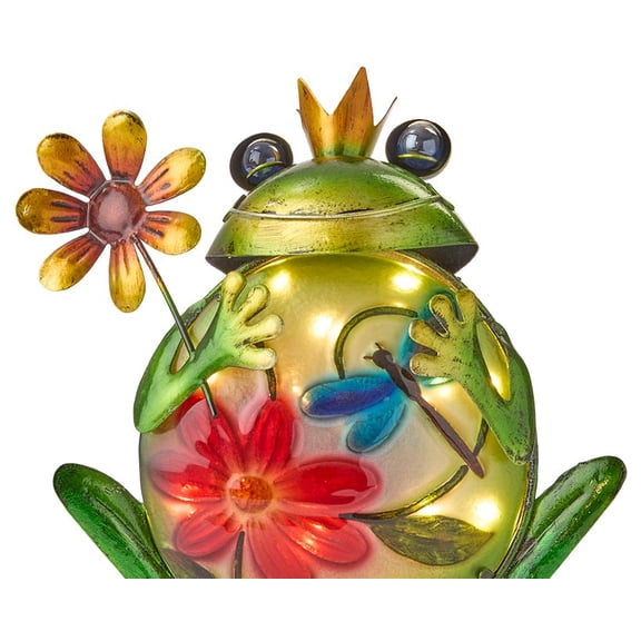 Solar Vibrant Frog Garden Statue With Flowers