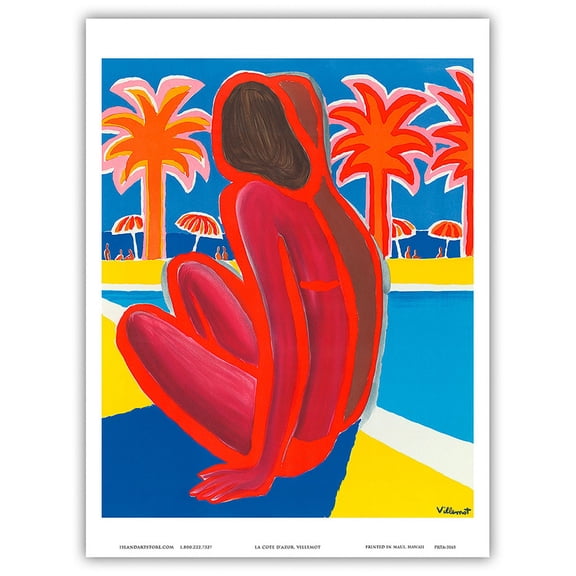 La Côte d'Azur - South of France - French Riviera - Vintage Travel Poster by Bernard Villemot c.1968 - Master Art Print (Unframed) 9in x 12in