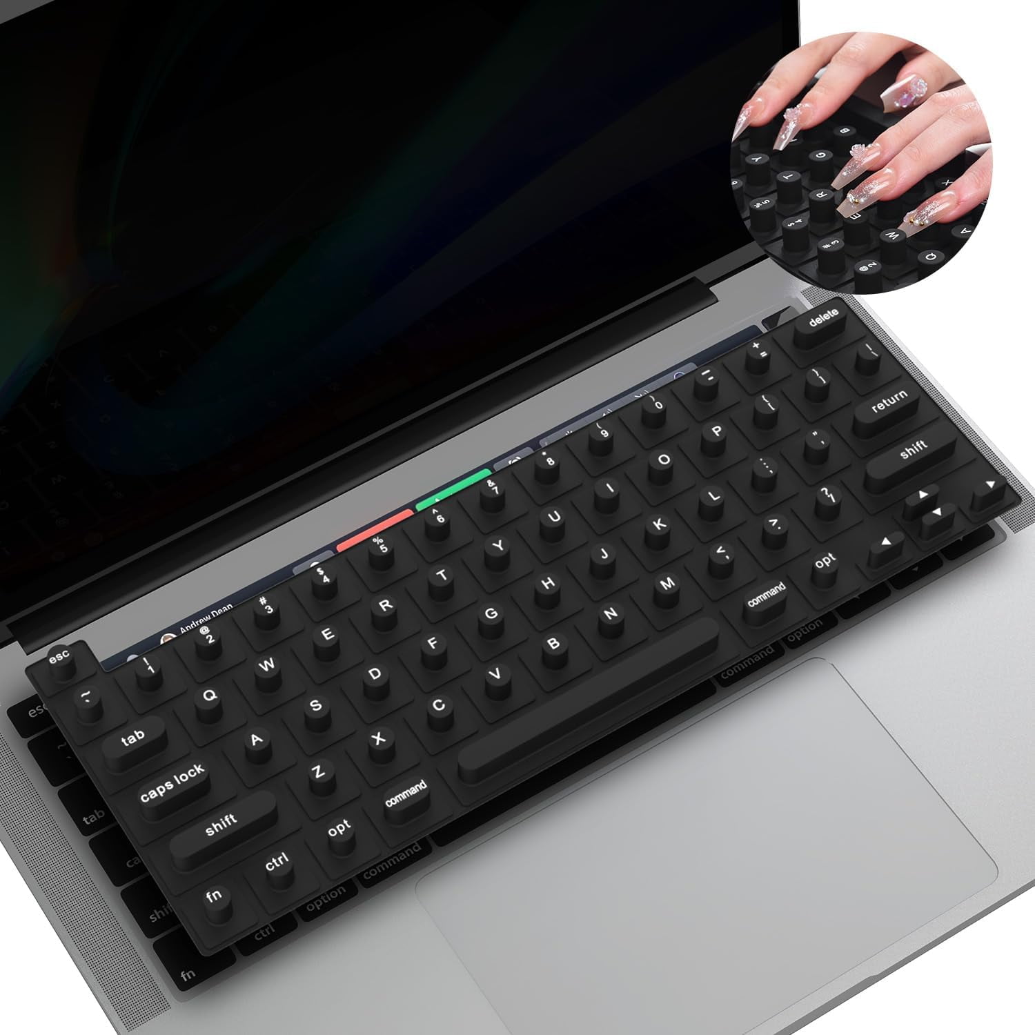 Housse Clavier MacBook Pour Ongles Longs - Silicone Rose Cœur, Design Surélevé, Anti-glisse, Lavable