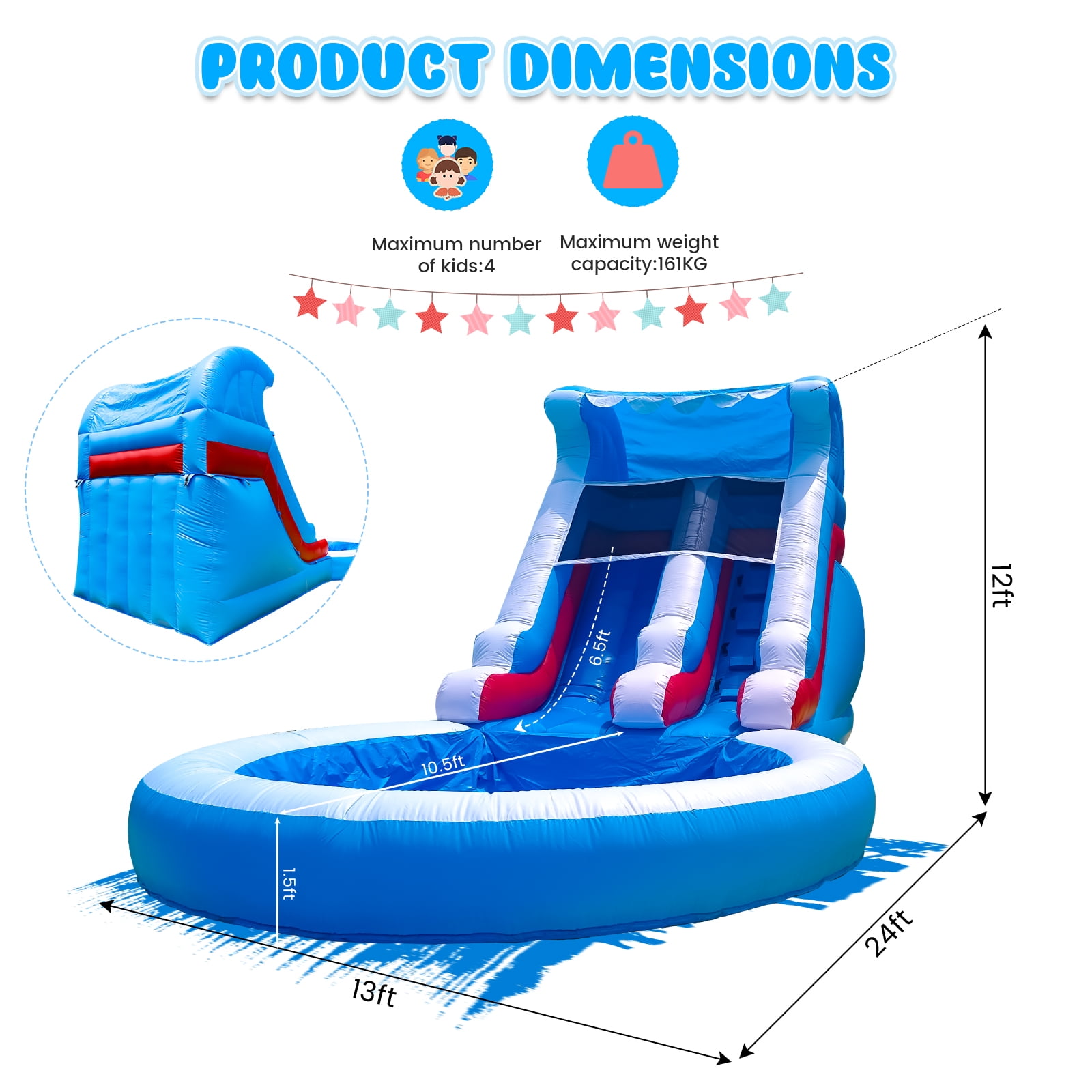 Relunch 24FT(L) Commercial Grade PVC Inflatable Water Slide for Kids Adults with Big Splash Water Pool & Blower 24x13x12ft