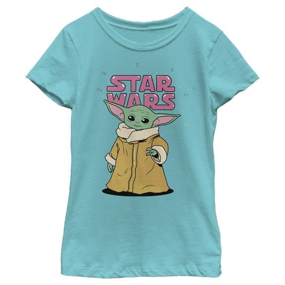 Girl's Star Wars: The Mandalorian The Child 80's Retro Cartoon  Graphic Tee Tahiti Blue Small