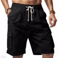 thumbnail image 2 of Men's Linen Blend Drawstring Cargo Shorts Black S, 2 of 10
