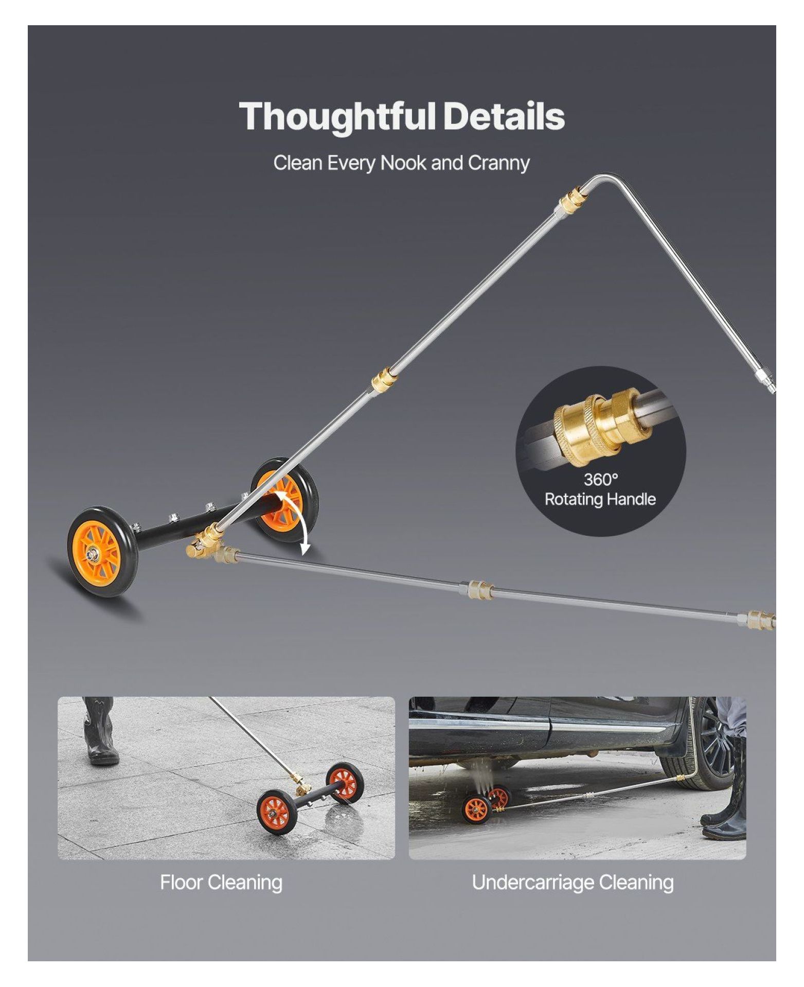 16" Pressure Washer Undercarriage Cleaner with 2 Wheels 2 Extended Wands