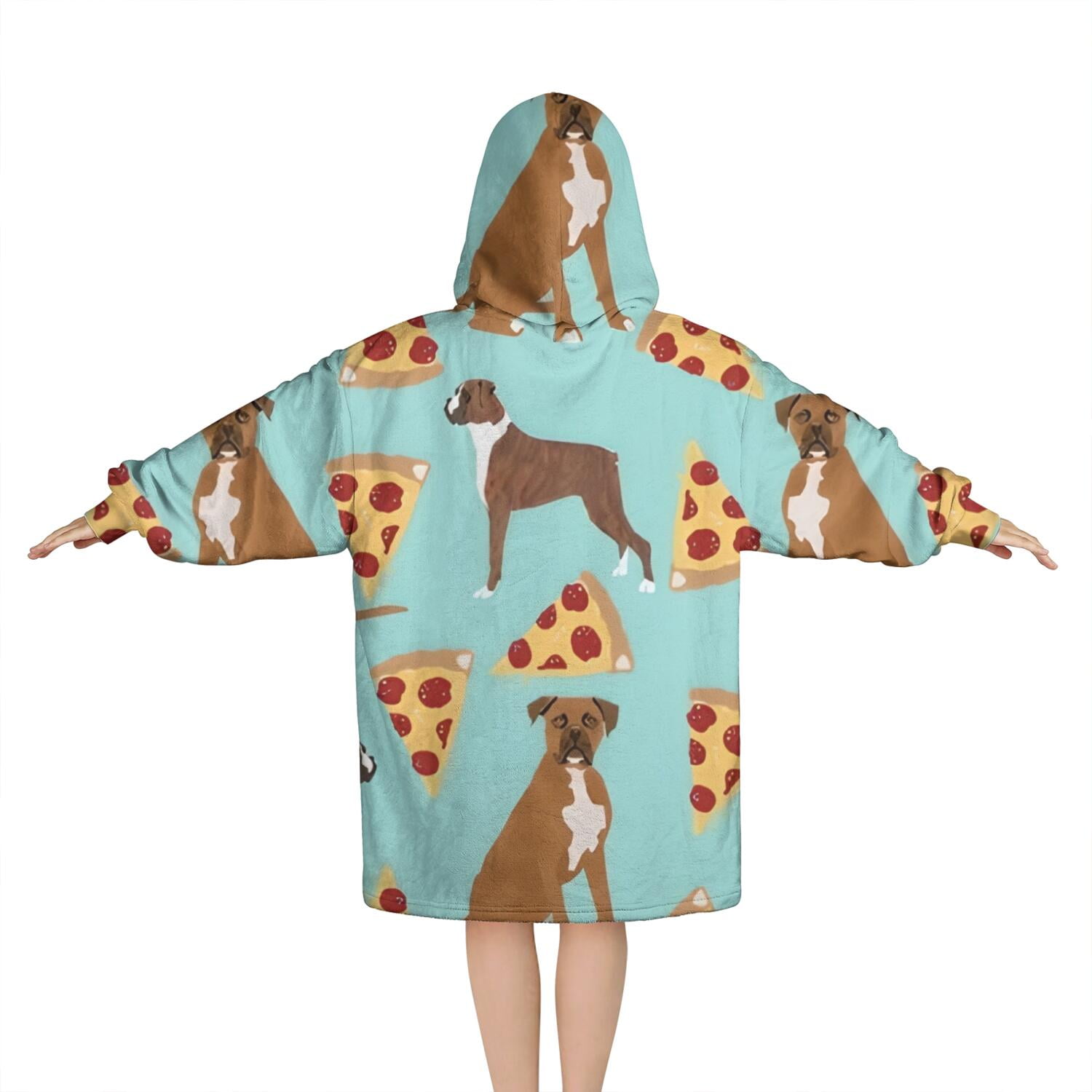 Boxer Dog Pitbull Terriers Dog and Pizza Blanket Hoodies for Kids 6-13YR Oversize Wearable Blanket Hoodies for Boys Girls Teens