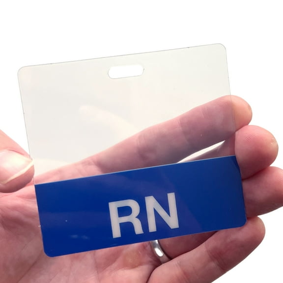 Clear Blue "RN" Badge Buddy - Heavy Duty Horizontal Badge Buddies for Registered Nurses - Spill Proof & Tear Resistant Cards - 2 Sided - Quick Role Identifier ID Backers - USA Printed by Specialist ID