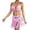 Pink, variant on Women's Swimwear Hand Crocheted Two Piece Set Bikini Top with Patchwork Fringe and Skirt Outfit Bikini Sets for Women Green One Size