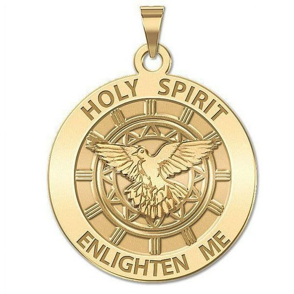 Holy Spirit Religious Medal  - 2/3 Inch Size of Dime, Solid 14K Yellow Gold