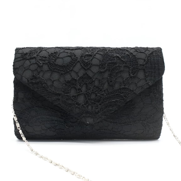 GASTROPOD Womens Floral Lace Satin Evening Envelope Clutch Bridal Wedding Handbag Purse, Black Evening Bag