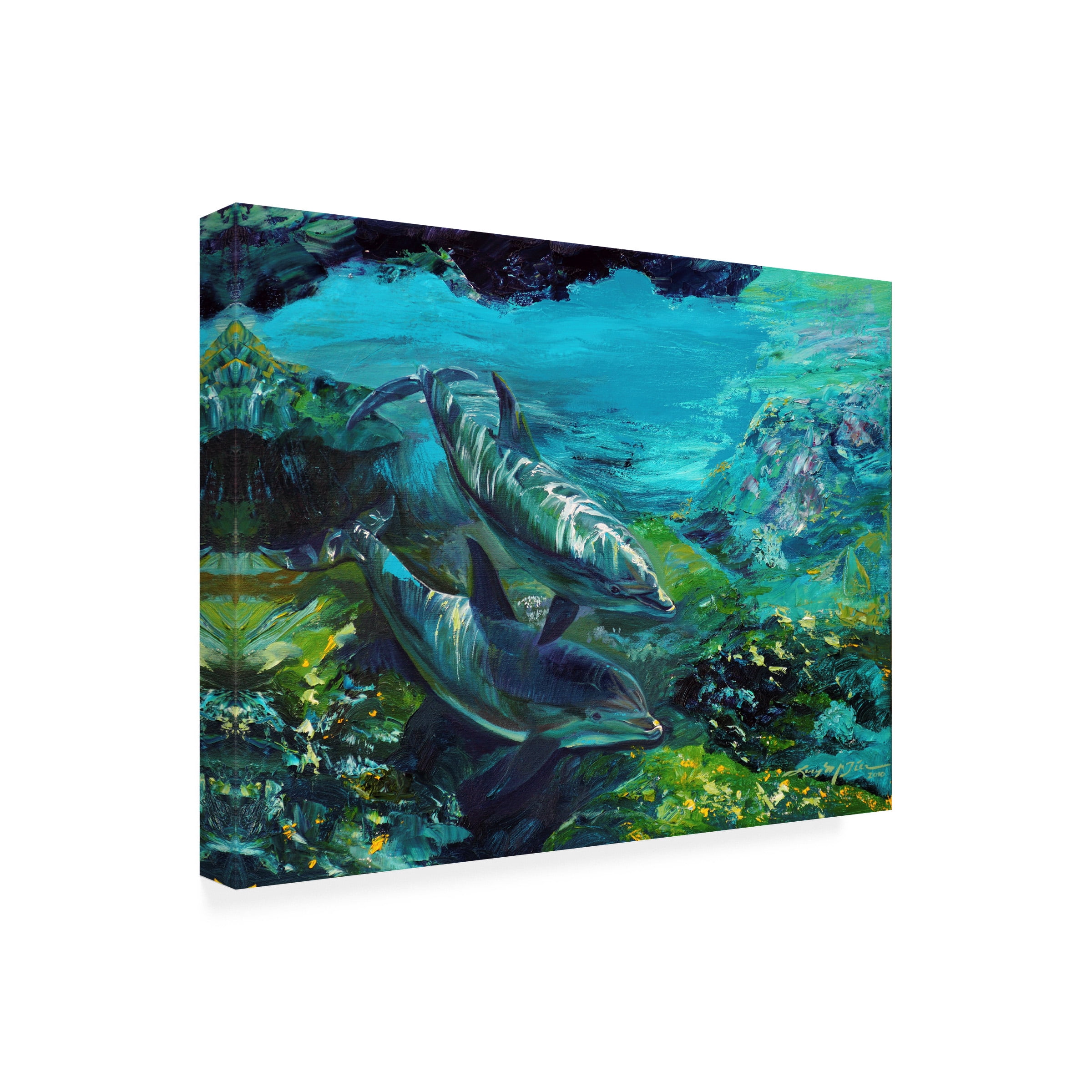 Lucy P. Mctier 'Tranquility Atlantic Bottlenose Dolphins' Outdoor Canvas 24x32