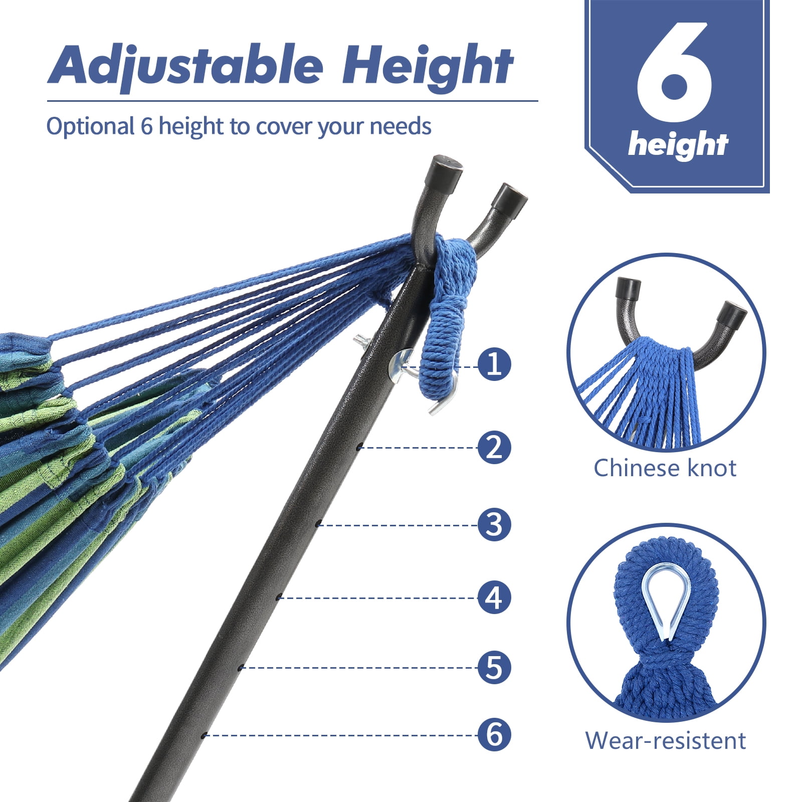 Ktaxon 9ft 200*150cm Polyester Cotton Hammock Hammock Set Blue Strip