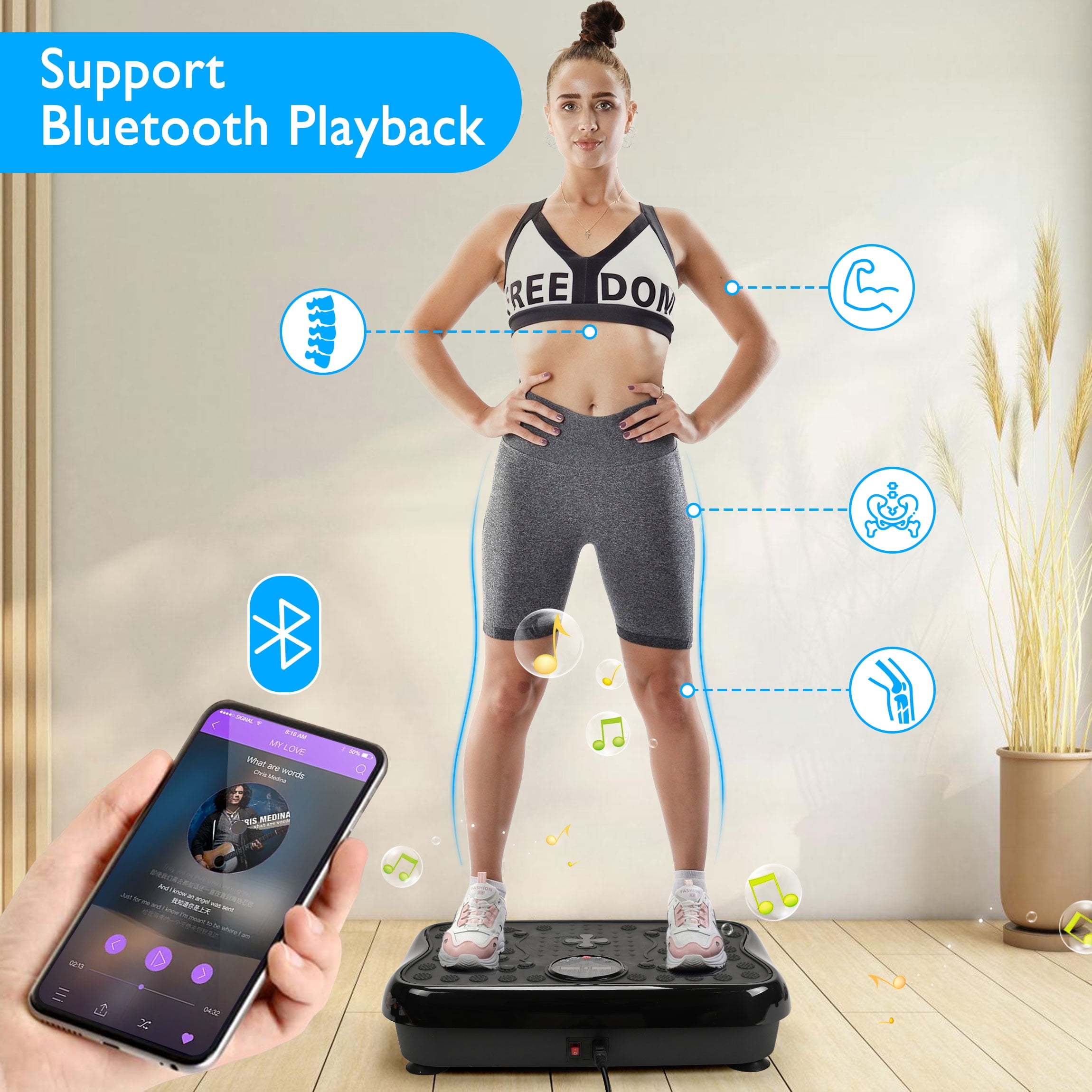 Hlthair Vibration Plate Exercise Machine for Lymphatic Drainage Full Body Workout Fitness Platform with Bluetooth and Lights, Workout Equipment
