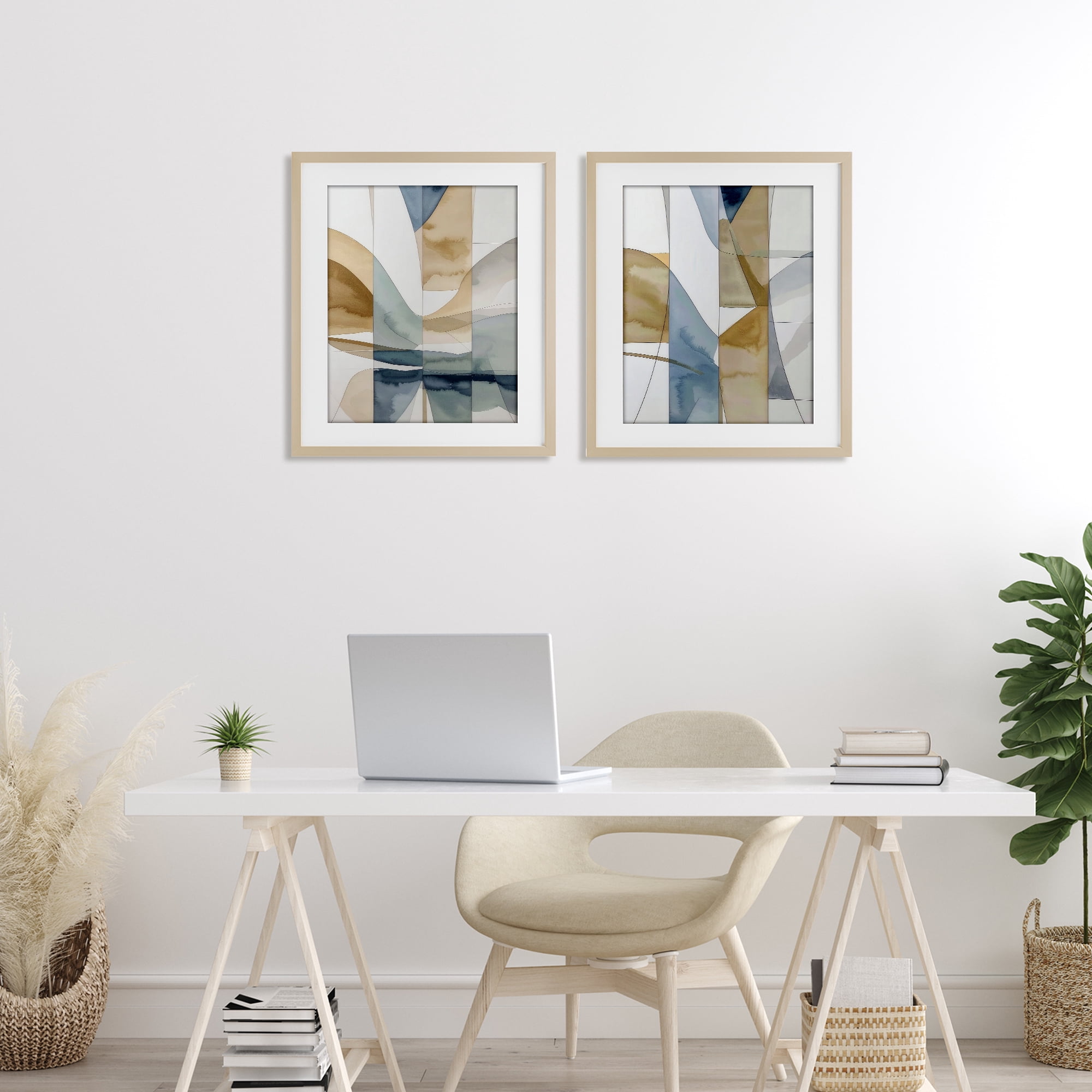 Stupell Industries Balanced Geographic Abstract 2 Piece Birch Framed Print Under Glass Set, design by Alonza Saunders