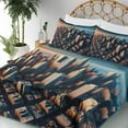 thumbnail image 3 of Ambesonne Cityscape Fitted & Top Sheet Set with Shams, Manhattan Panorama Urban, Blue and Pale Cinnamon, 3 of 5