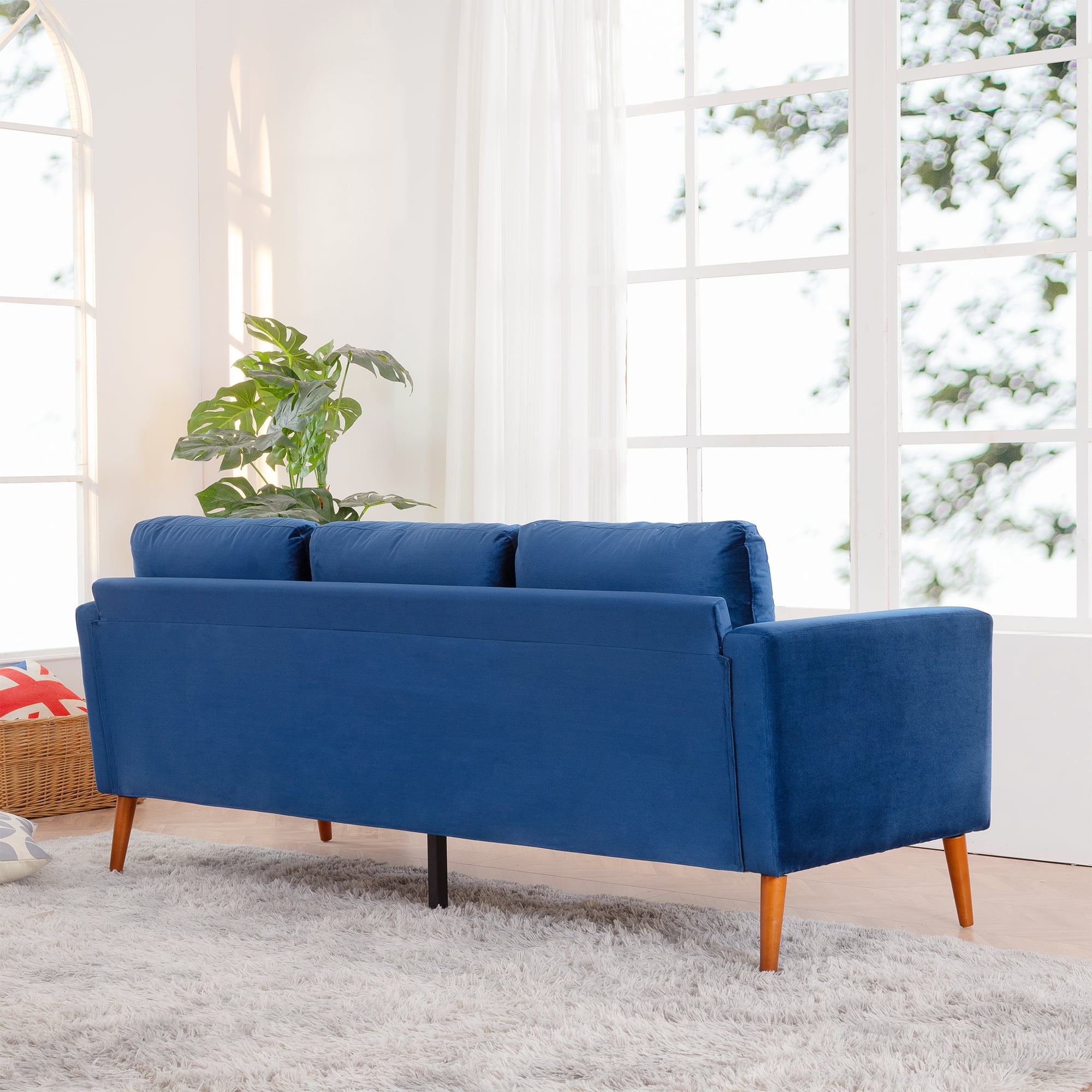 Kadyn 77" Sofa Couch, 3 Seat Comfy Couches for Living Room, Upholstered Polyester Sofa with Iron Wood Structure, Blue